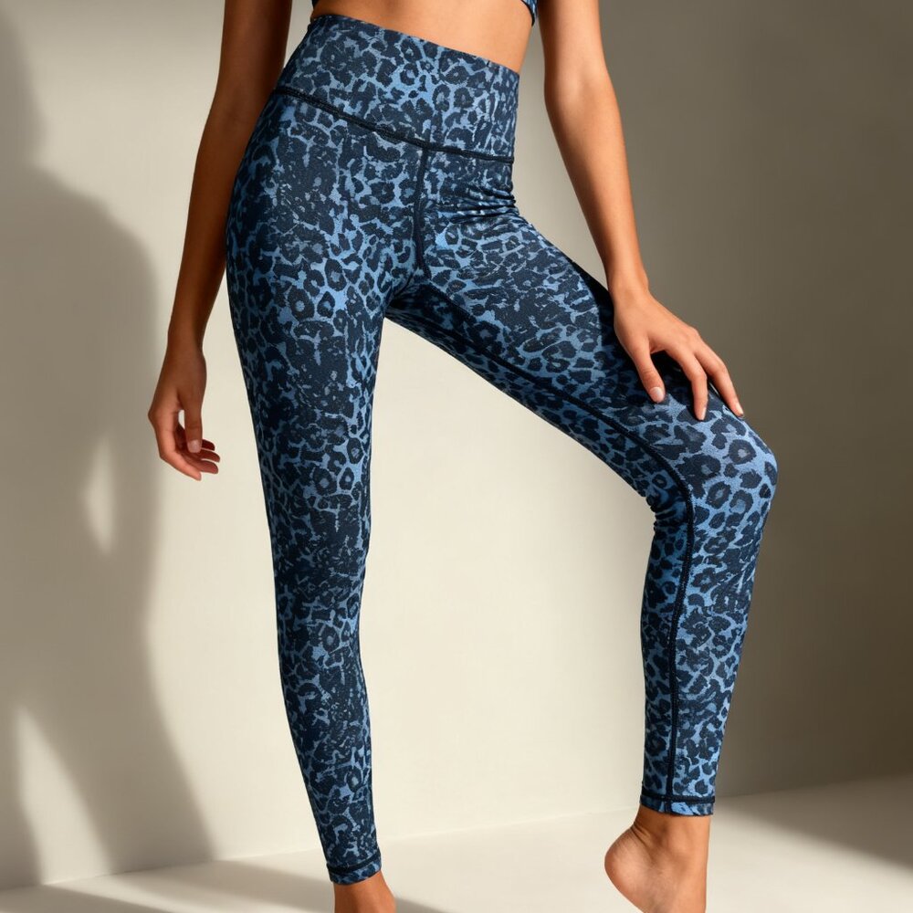 ZYIA Active Blue-Gray Leopard Print Leggings - Size 2 | High-Waist